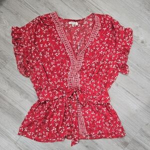 Max Studio Red Floral Blouse